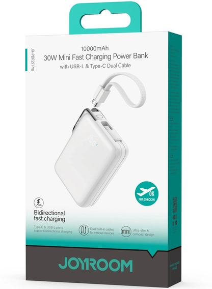 Zunanja baterija Joyroom JR-PBF27 Pro, 10000mAh, 30W, QC + PD, 1 x Lightning - 2 x USB-C, Bela
