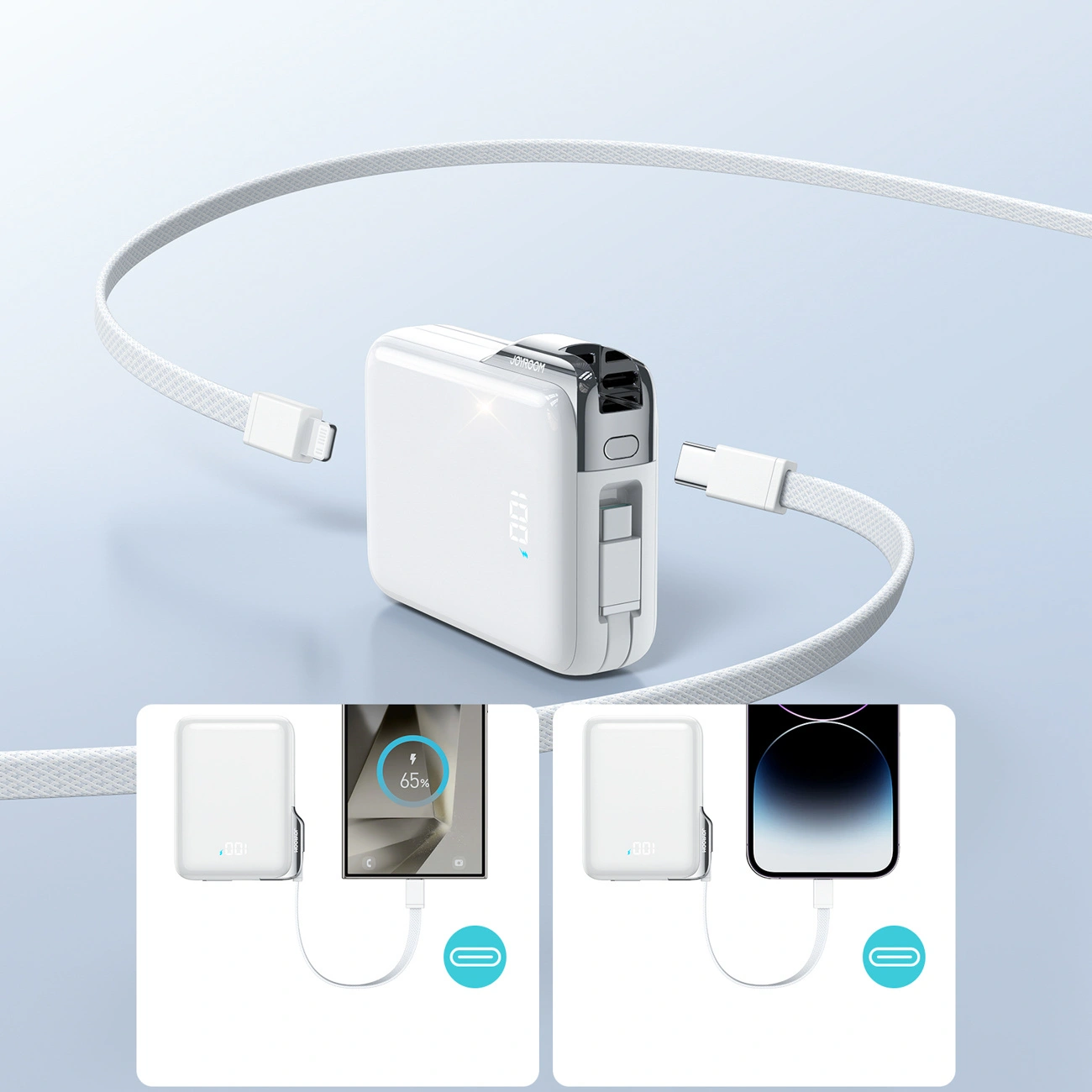 Zunanja baterija Joyroom JR-PBF27 Pro, 10000mAh, 30W, QC + PD, 1 x Lightning - 2 x USB-C, Bela