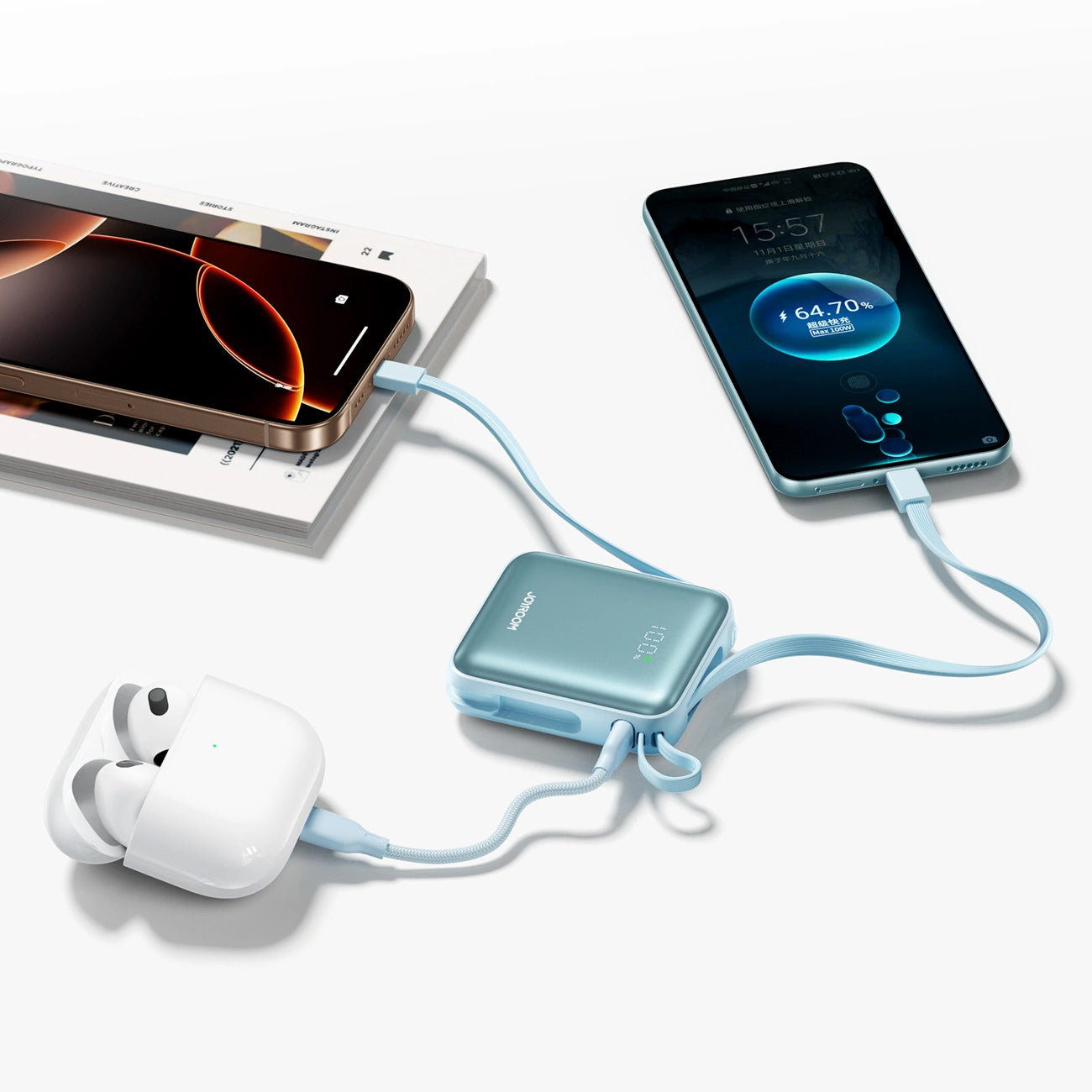 Zunanja baterija Joyroom JR-PBF27, 10000mAh, 22.5W, PD, 1 x Lightning - 2 x USB-C, Modra