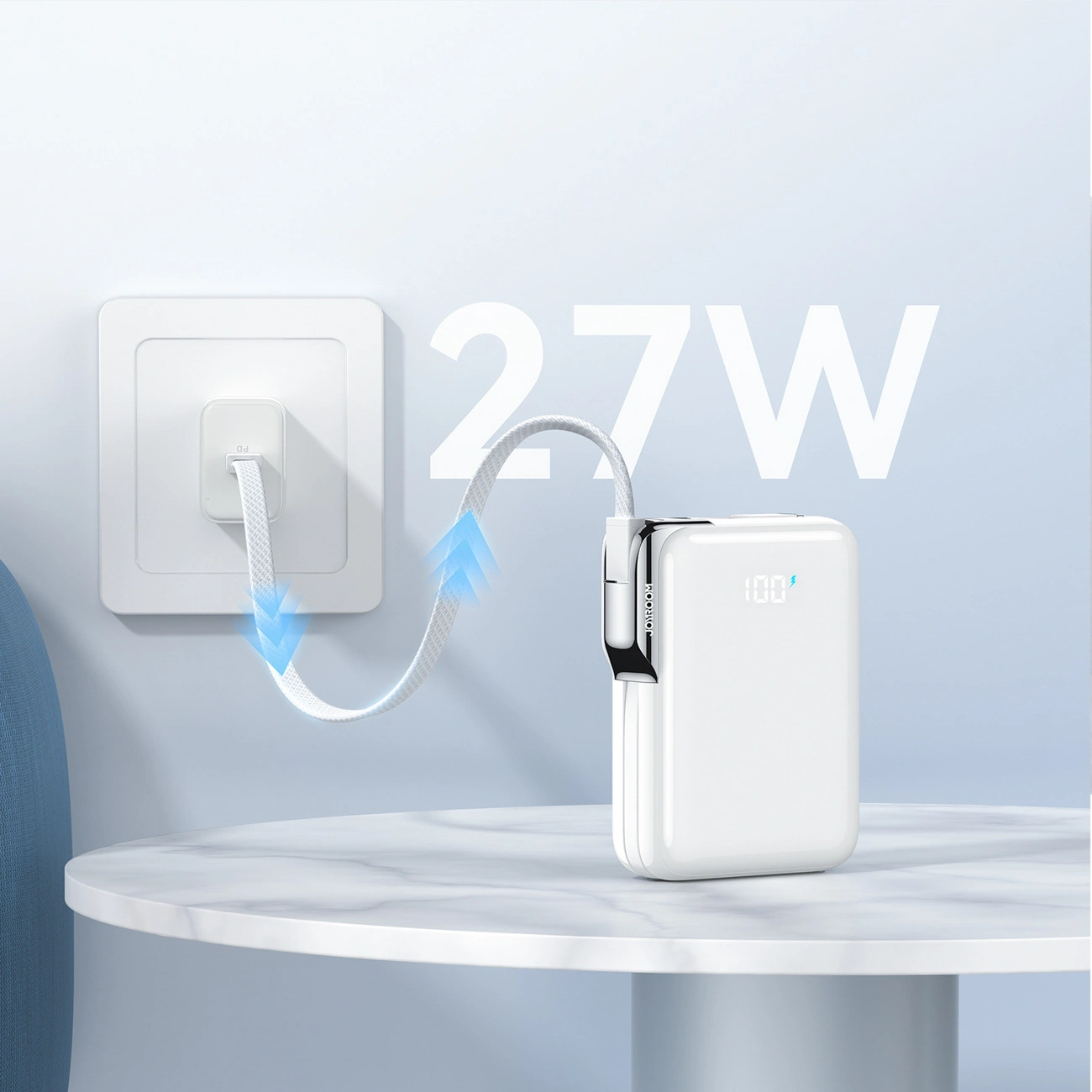 Zunanja baterija Joyroom JR-PBF27 Pro, 10000mAh, 30W, QC + PD, 1 x Lightning - 2 x USB-C, Bela