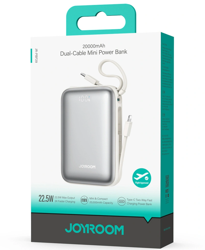 Zunanja baterija Joyroom JR-PBF29, 20000mAh, 22.5W, QC + PD, 1 x Lightning - 2 x USB-C, Bela