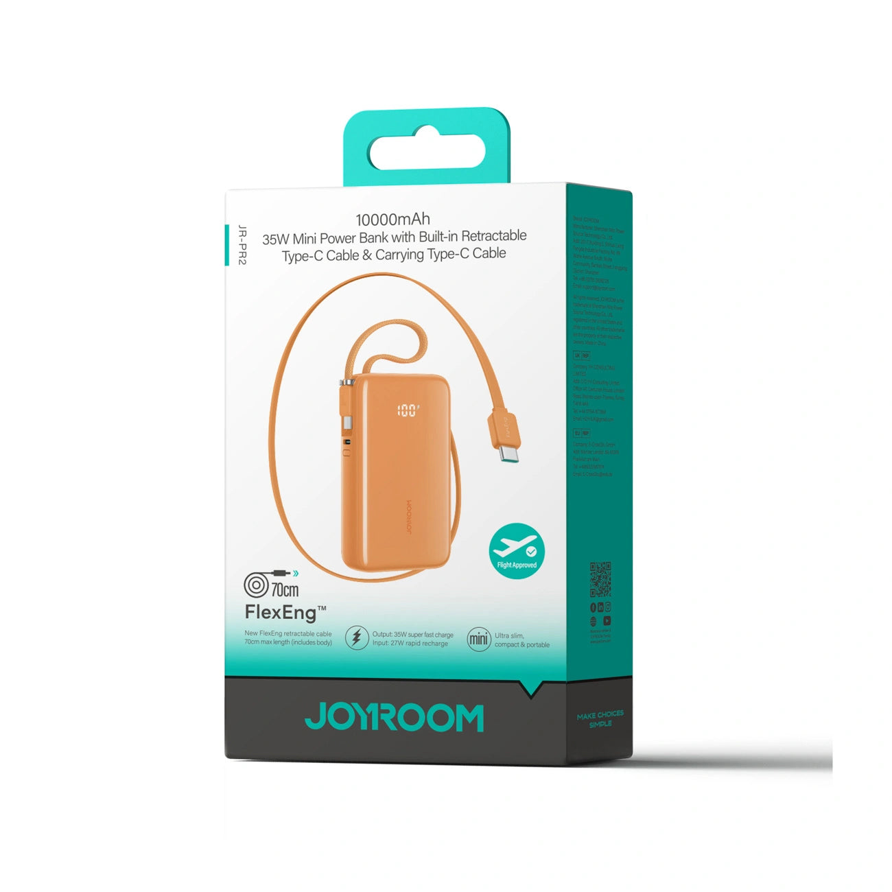 Zunanji akumulator Joyroom JR-PR2, 10000mAh, 35W, PD, 3 x USB-C, oranžen