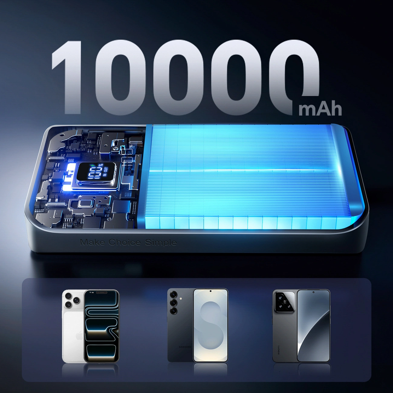 Zunanja baterija Joyroom JR-QP191, 10000mAh, 22.5W, QC + PD, 1 x USB-A - 2 x USB-C, Črna