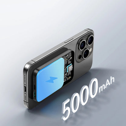 External Battery Joyroom JR-W020 Mini, 5000mAh, 20W, QC + PD + FQI, 1 x QI - 1 x USB-A - 1 x USB-C, Black 