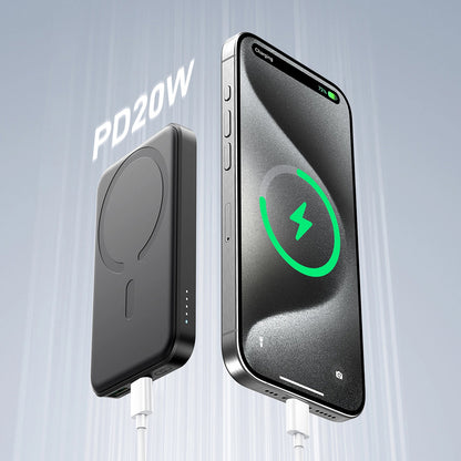 External Battery Joyroom JR-W020 Mini, 5000mAh, 20W, QC + PD + FQI, 1 x QI - 1 x USB-A - 1 x USB-C, Black 