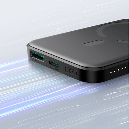 External Battery Joyroom JR-W020 Mini, 5000mAh, 20W, QC + PD + FQI, 1 x QI - 1 x USB-A - 1 x USB-C, Black 