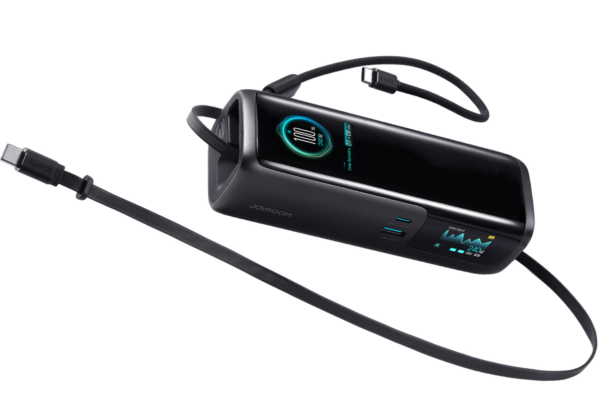 Zunanja baterija Joyroom PODIX PR70, 25000 mAh, 240 W, QC + PD, 1 × USB-A – 3 × USB-C, črna