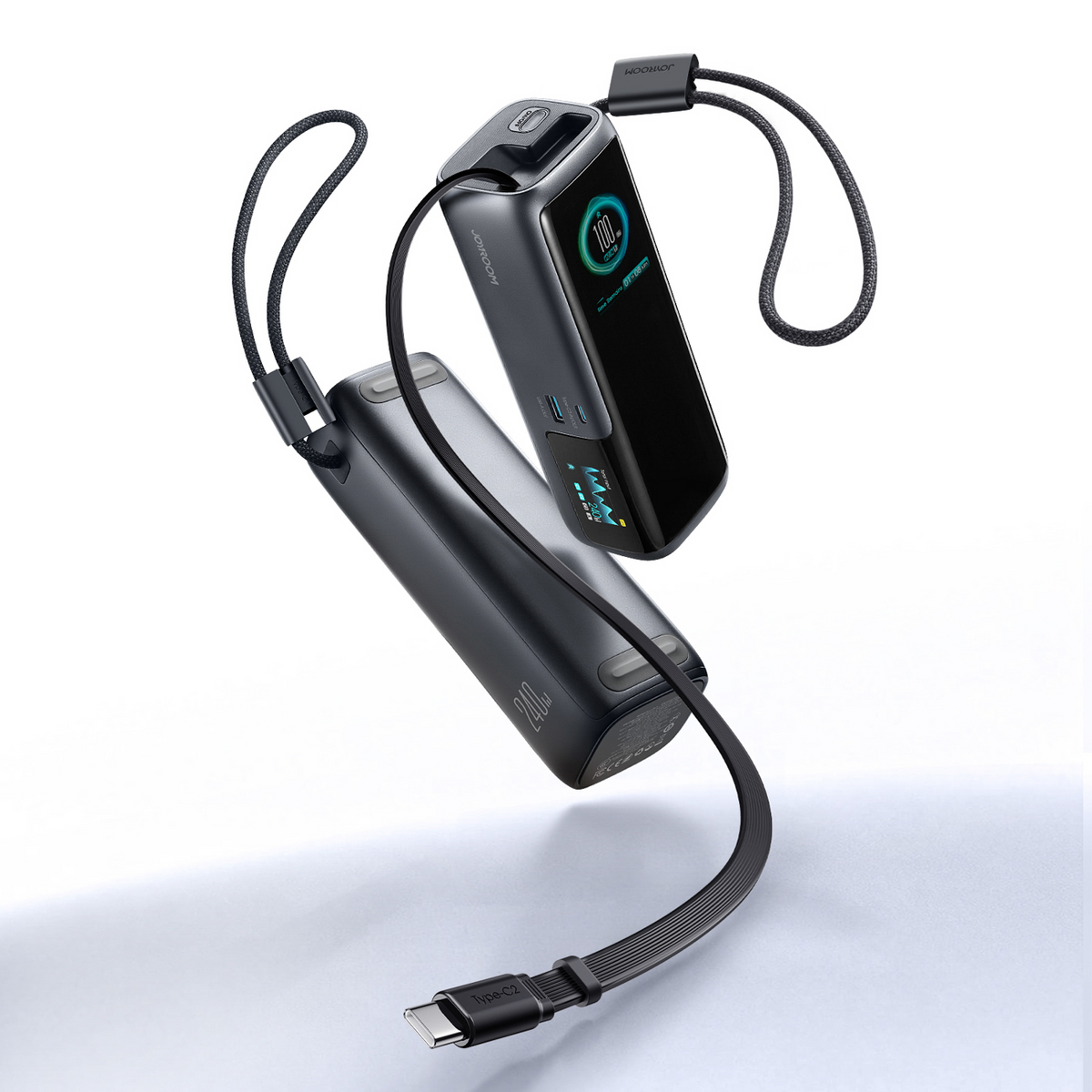 Zunanja baterija Joyroom PODIX PR70, 25000 mAh, 240 W, QC + PD, 1 × USB-A – 3 × USB-C, črna