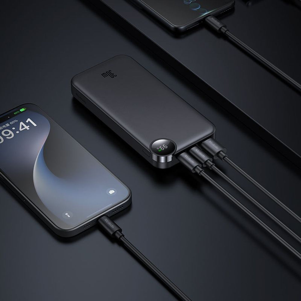 Zunanja baterija McDodo MC-3850 Display, 10000mAh, 30W, QC + PD, 1 x USB-A - 2 x USB-C, Črna