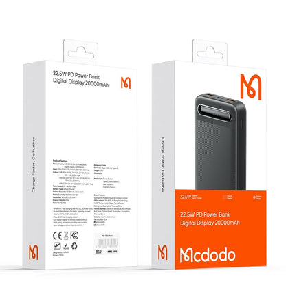 Zunanja baterija McDodo MC-3891 Star, 20000mAh, 22.5W, QC + PD, 2 x USB-A - 1 x USB-C, črna