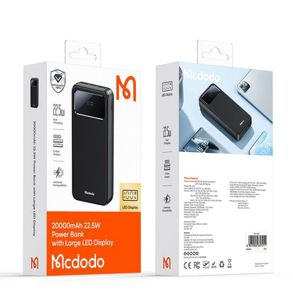 Zunanja baterija McDodo MC-4230, 20000mAh, 22.5W, QC + PD, 2 x USB-A - 1 x USB-C, Črna