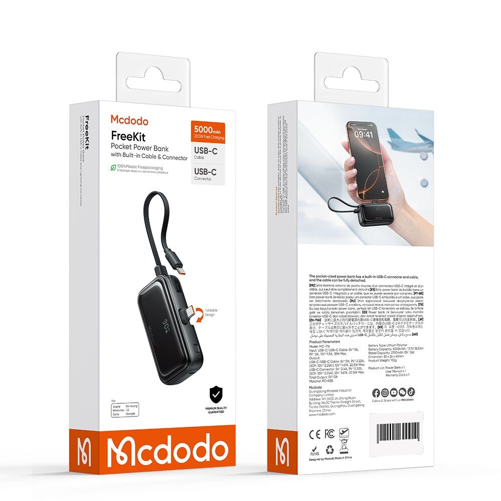 Zunanja baterija McDodo MC-7760 Freekit, 5000mAh, 22.5W, PD, 3 x USB-C, črna