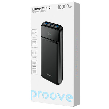 Zunanja baterija Proove Illuminator 2, 10000mAh, 22.5W, QC + PD, 2 x USB-A - 1 x USB-C, Črna PBIP10212201