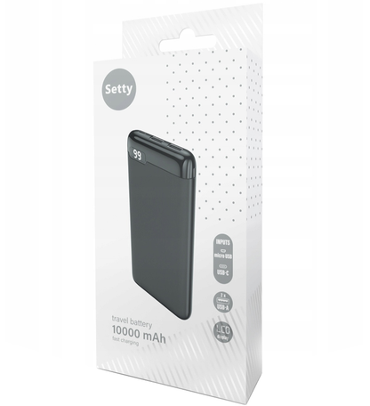 Zunanja baterija Setty SPBL-10, 10000mAh, 10W, 2 x USB-A, Črna
