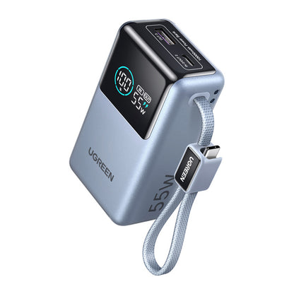 UGREEN Nexode Pro PB727 External Battery (75701B), 10000mAh, 55W, QC + PD, 1 x USB-A - 2 x USB-C, Gray