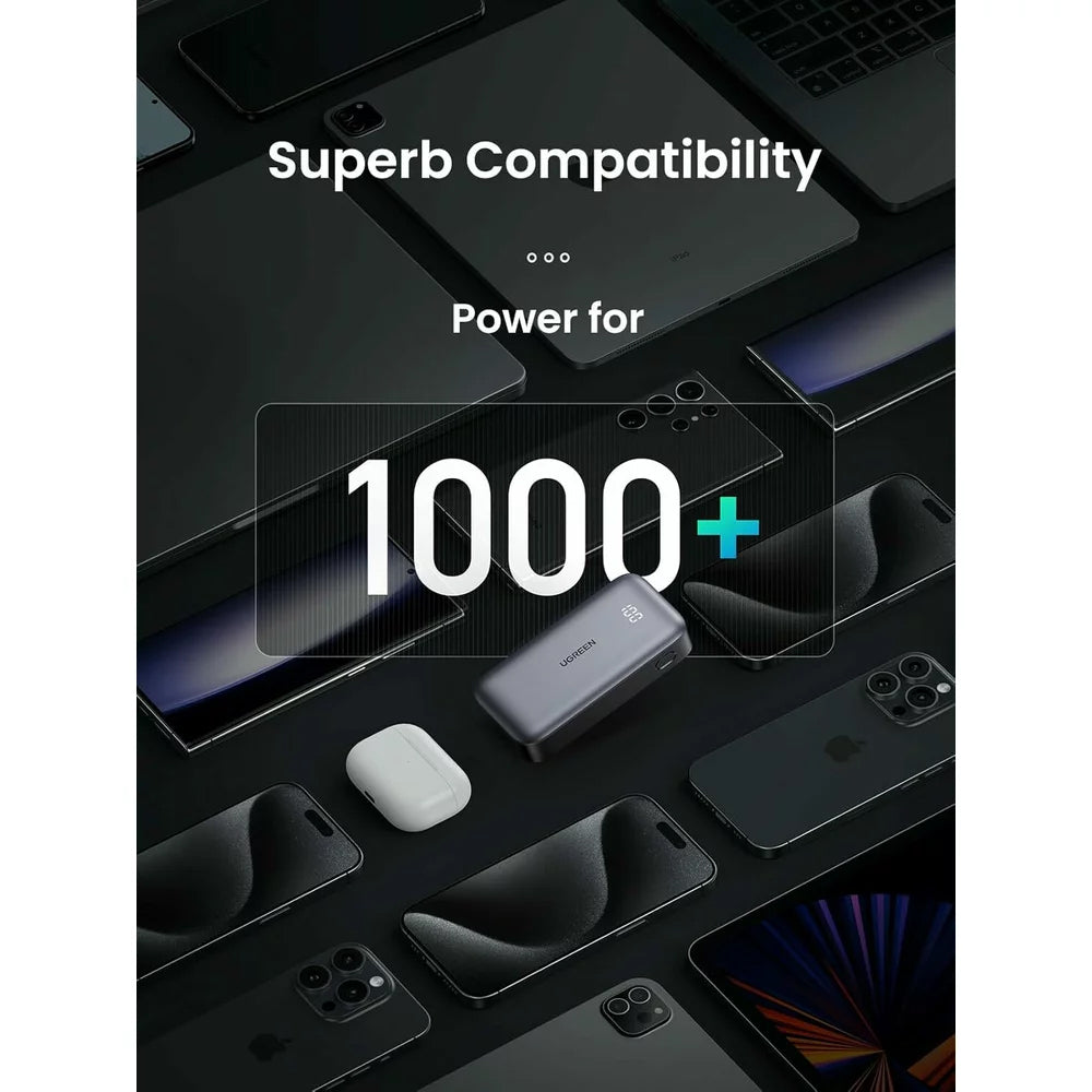 Zunanja baterija UGREEN PB502, 10000mAh, 30W, QC + PD, 1 x USB-A - 1 x USB-C, Siva