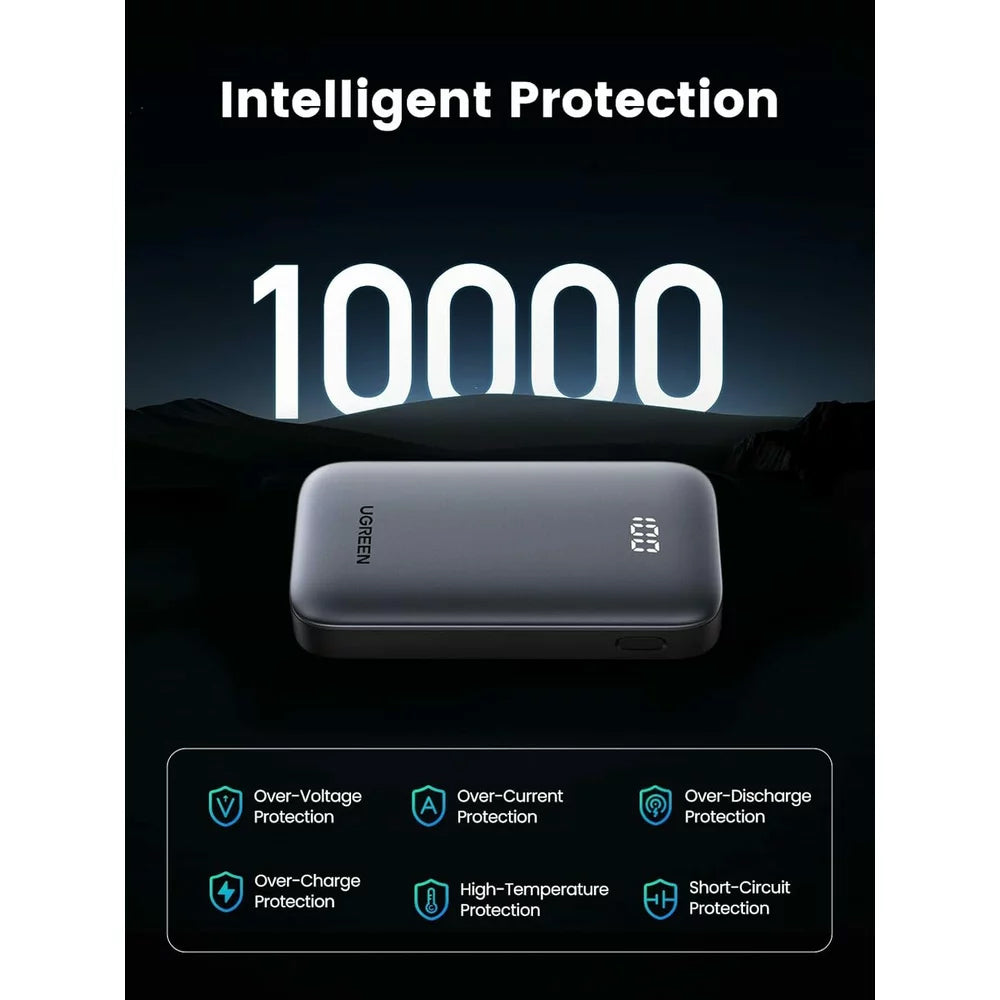 Zunanja baterija UGREEN PB502, 10000mAh, 30W, QC + PD, 1 x USB-A - 1 x USB-C, Siva