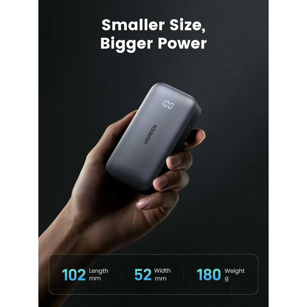 Zunanja baterija UGREEN PB502, 10000mAh, 30W, QC + PD, 1 x USB-A - 1 x USB-C, Siva