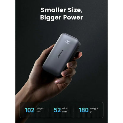 Zunanja baterija UGREEN PB502, 10000mAh, 30W, QC + PD, 1 x USB-A - 1 x USB-C, Siva