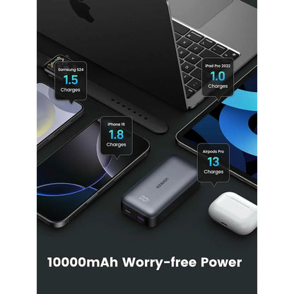 Zunanja baterija UGREEN PB502, 10000mAh, 30W, QC + PD, 1 x USB-A - 1 x USB-C, Siva