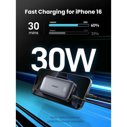 Zunanja baterija UGREEN PB502, 10000mAh, 30W, QC + PD, 1 x USB-A - 1 x USB-C, Siva