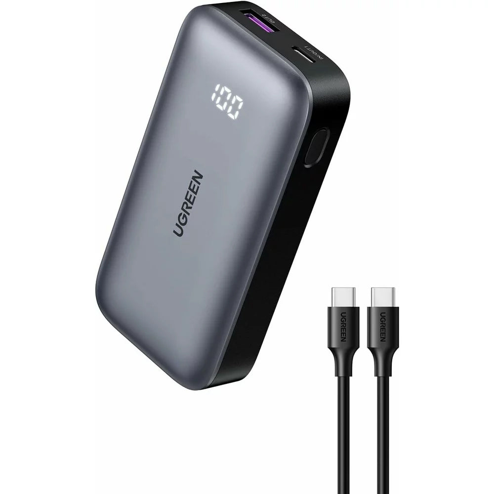 Zunanja baterija UGREEN PB502, 10000mAh, 30W, QC + PD, 1 x USB-A - 1 x USB-C, Siva