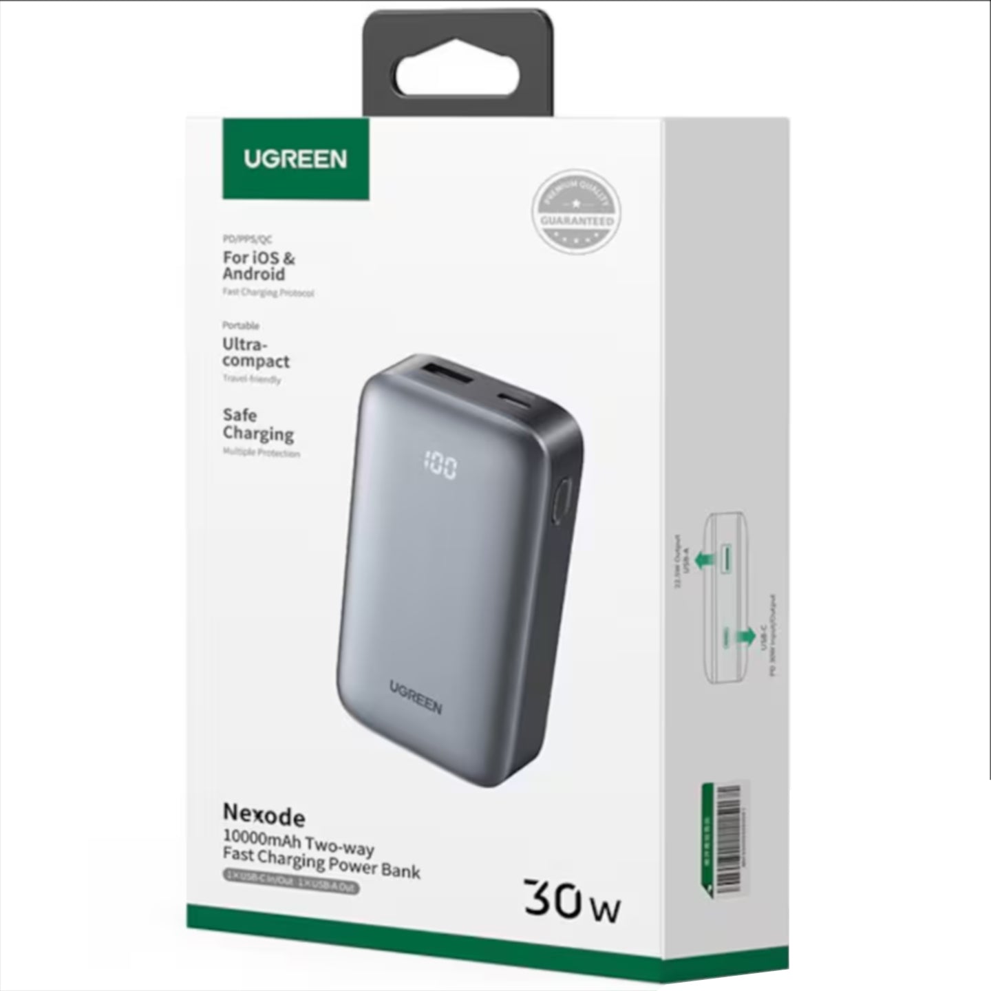 Zunanja baterija UGREEN PB502, 10000mAh, 30W, QC + PD, 1 x USB-A - 1 x USB-C, Siva