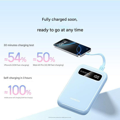Zunanja baterija UGREEN PB522, 10000mAh, 20W, QC + PD, 1 x USB-A - 1 x USB-C, Modra