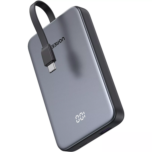 Zunanji akumulator UGREEN PB526 (75161B), 10000mAh, 20W, QC + PD, 1 x USB-A - 2 x USB-C, Siva