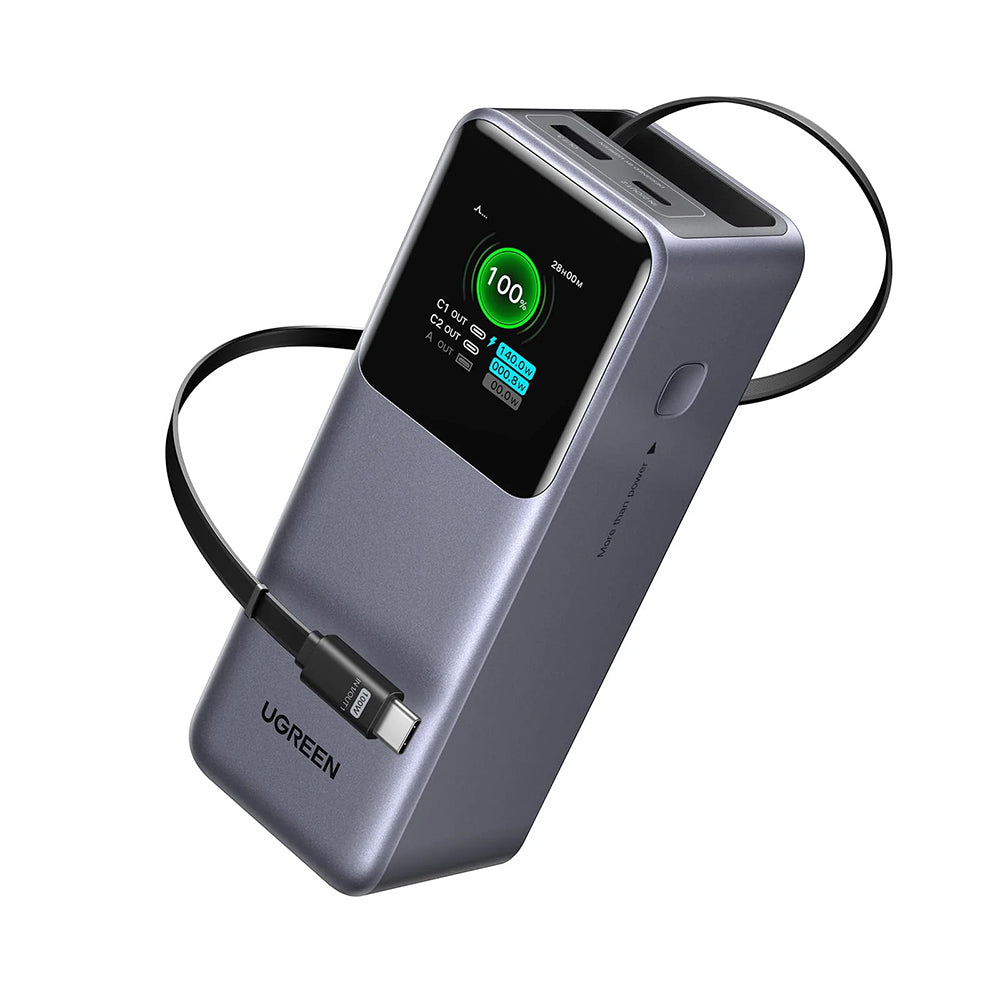 Zunanja baterija UGREEN PB726 (55987B), 20000mAh, 165W, QC + PD, 1 x USB-A - 2 x USB-C, Siva