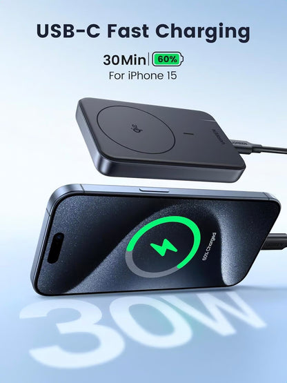 Zunanja baterija UGREEN PB761, 10000mAh, 30W, PD + FQI, 1 x QI - 1 x USB-C, Siva