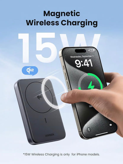 Zunanja baterija UGREEN PB761, 10000mAh, 30W, PD + FQI, 1 x QI - 1 x USB-C, Siva