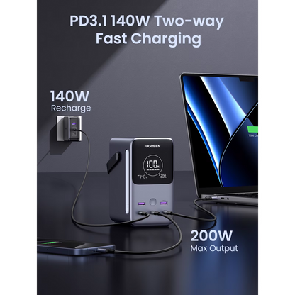 UGREEN PB770 External Battery, 48000mAh, 300W, QC + PD, 2 x USB-A - 3 x USB-C, Gray, Resealed