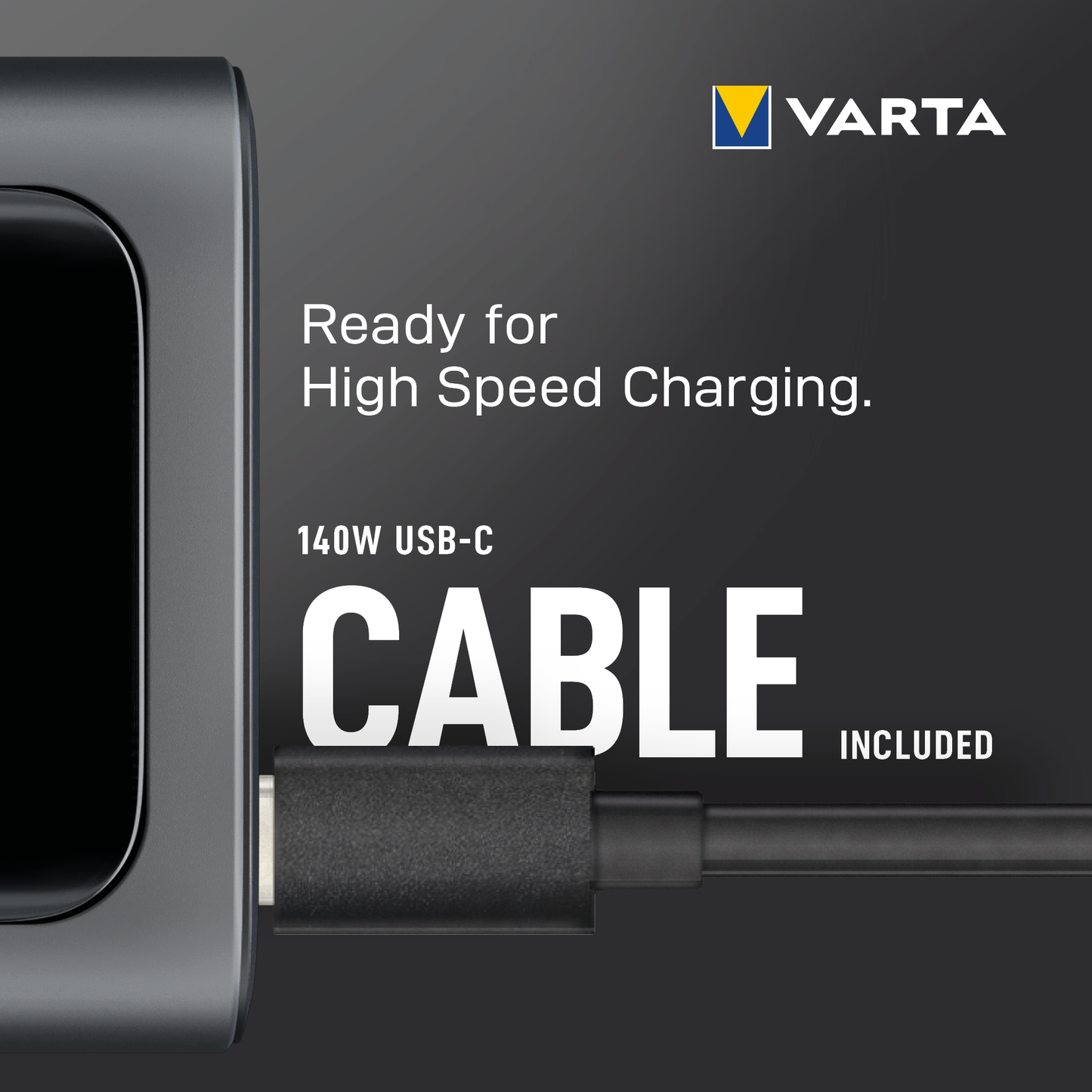 Zunanja baterija Varta High Speed, 27000mAh, 140W, QC + PD, 1 x USB-A - 2 x USB-C, Črna