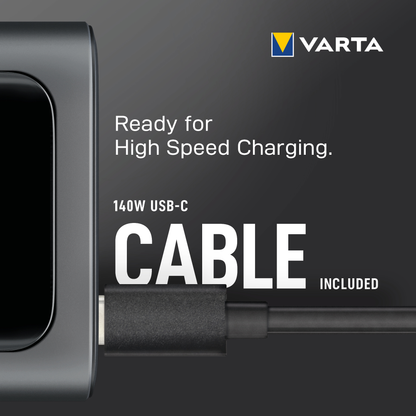 Zunanja baterija Varta High Speed, 27000mAh, 140W, QC + PD, 1 x USB-A - 2 x USB-C, Črna