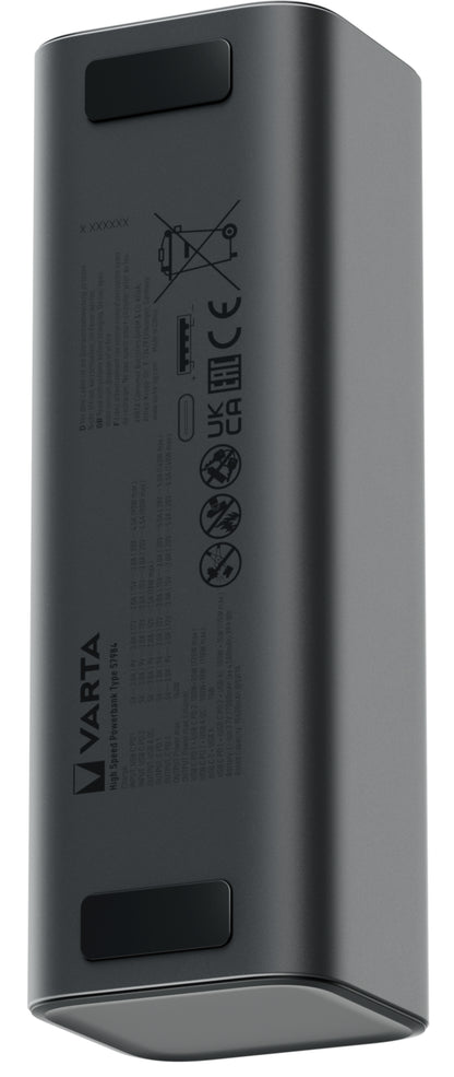 Zunanja baterija Varta High Speed, 27000mAh, 140W, QC + PD, 1 x USB-A - 2 x USB-C, Črna
