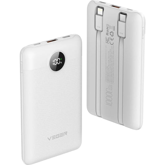 Zunanja baterija Veger C11C, 10000mAh, 22.5W, QC + PD, 1 x Lightning - 1 x USB-A - 2 x USB-C, Bela