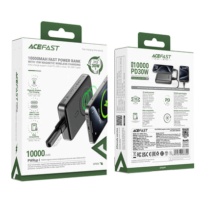Zunanja baterija Acefast M10, 10000mAh, 30W, PD + FQI, 1 x QI - 2 x USB-C, črna