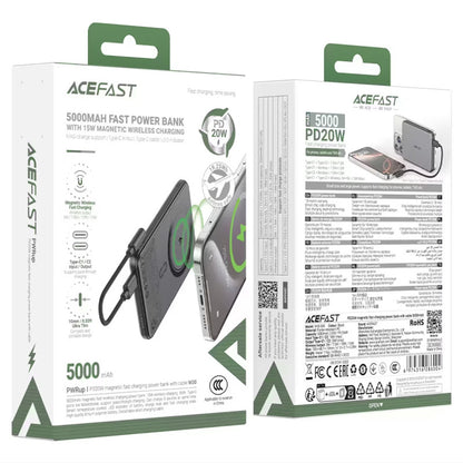 Zunanja baterija Acefast M30, 5000mAh, 20W, PD + FQI, 1 x QI - 2 x USB-C, črna