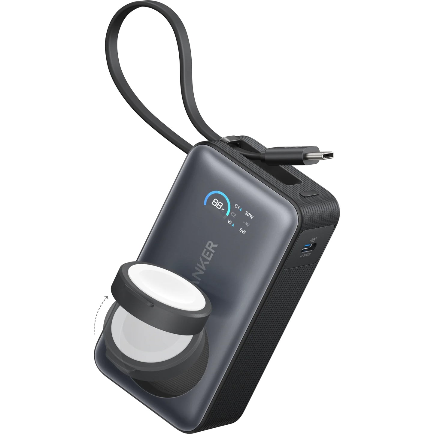 Zunanja baterija Anker MagGo, 10000mAh, 35W, PD + QI, 1 x QI - 2 x USB-C, črna A1657H11