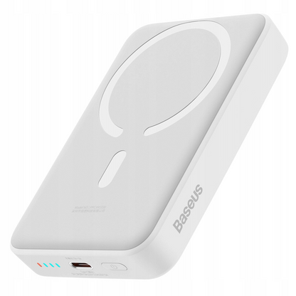 Zunanja brezžična baterija Baseus Magnetic Mini, 10000mAh, 30W, PD + FQI, 1 x QI - 1 x USB-C, Bela PPCX110202