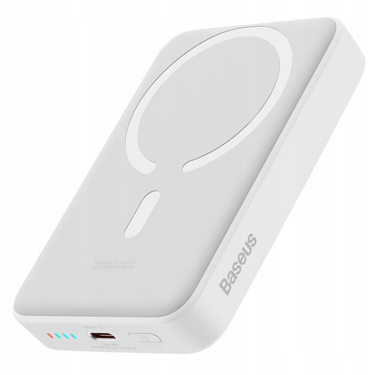 Zunanja brezžična baterija Baseus Magnetic Mini, 10000mAh, 30W, PD + FQI, 1 x QI - 1 x USB-C, Bela PPCX110202