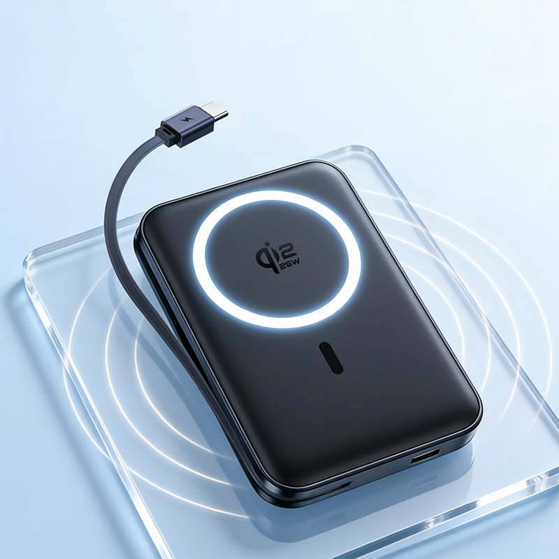 Brezžična zunanja baterija Baseus PicoGo AM61, 10000mAh, 45W, PD + FQI, 1 x QI - 2 x USB-C, Črna E0028V00