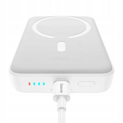 Zunanja brezžična baterija Baseus Magnetic Mini, 10000mAh, 30W, PD + FQI, 1 x QI - 1 x USB-C, Bela PPCX110202