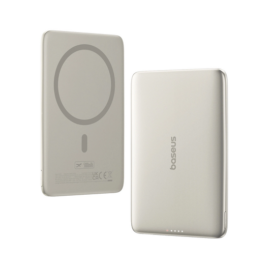 Zunanja brezžična baterija Baseus PicoGo AM41, 5000mAh, 20W, PD + FQI, 1 x QI - 1 x USB-C, Bež