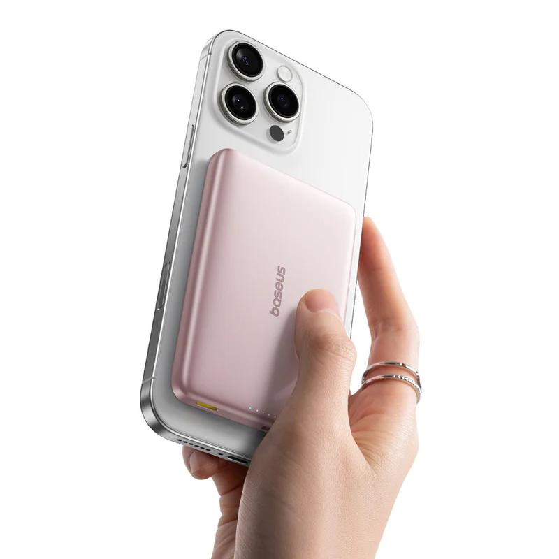 Zunanja brezžična baterija Baseus PicoGo AM41, 10000mAh, 27W, PD + FQI, 1 x QI - 1 x USB-C, Roza E0027202
