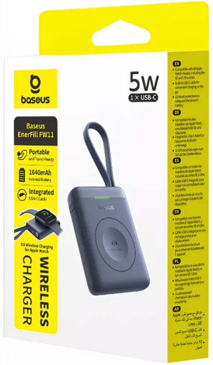 Brezžična zunanja baterija Baseus EnerFill FW11 za Apple Watch Series, 1640mAh, 5W, 1 x QI, črna E0205301