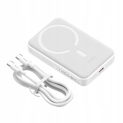 Zunanja brezžična baterija Baseus Magnetic Mini, 10000mAh, 30W, PD + FQI, 1 x QI - 1 x USB-C, Bela PPCX110202