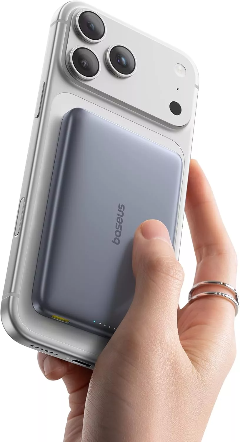 Baseus PicoGo AM41 Wireless External Battery, 10000mAh, 27W, PD + FQI, 1 x QI - 1 x USB-C, Gray E0027200