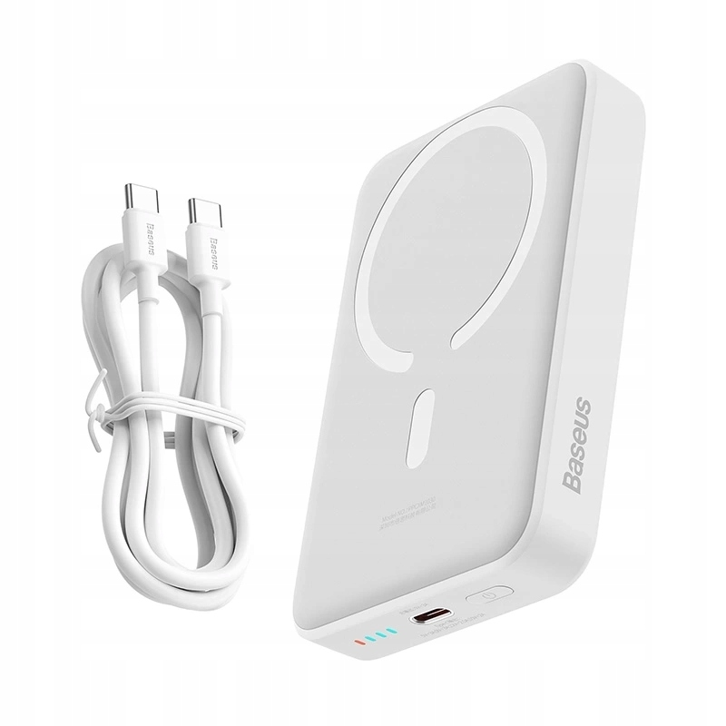 Zunanja brezžična baterija Baseus Magnetic Mini, 10000mAh, 30W, PD + FQI, 1 x QI - 1 x USB-C, Bela PPCX110202
